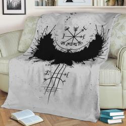 Raven Viking Vegvisir Fleece Throw Blanket Meaningful Gift For Halloween Christmas
