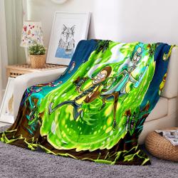 Rick And Morty Pattern Blanket Meaningful Gift For Halloween Christmas Flannel Throw Room Decoration
