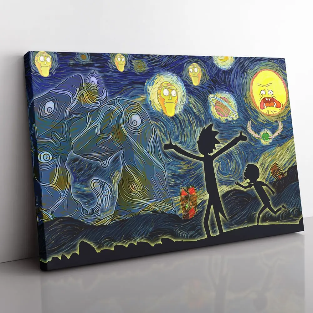 Rick and Morty Starry Night Canvas Print Wall Art Canvas Christmas Gift For Son Daughter