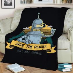 Robot Ecology Fleece Throw Blanket Meaningful Gift For Halloween Christmas