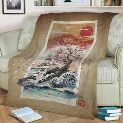 Sakura Blossom Waves Fleece Throw Blanket Meaningful Gift For Halloween Christmas