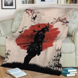 Samurai In Moon Fleece Throw Blanket Meaningful Gift For Halloween Christmas