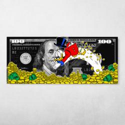 Scrooge $100 Bill Money Dive Wall Art Canvas Meaning Gift For Birthday Christmas