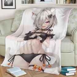 Silver Neko Cat Girl Fleece Throw Blanket Meaningful Gift For Halloween Christmas