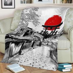 Sketch Street Japan Torii Fleece Throw Blanket Meaningful Gift For Halloween Christmas