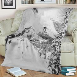 Skier Going Off Cliff Fleece Throw Blanket Meaningful Gift For Halloween Christmas