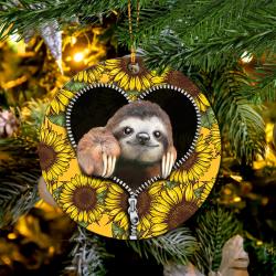 Sloth Cute Sunflower Zipper Mica Circle Ornament Perfect Gift For Holiday Perfect And Unique Gifts For Family On Christmas