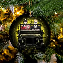 Spy x Family Yor And Anya Ride Jeep Moonlight Halloween Funny Mica Circle Ornament Perfect Gifts For Family On Christmas