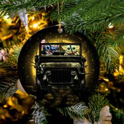 Stitch And Baby Yoda Ride Jeep Moonlight Halloween Funny Mica Circle Ornament Perfect Gifts For Family On Christmas