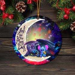 Stitch And Toothless Love You To The Moon Galaxy Mica Circle Ornament Perfect Gifts For Family On Christmas