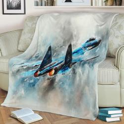 Su-27 Flanker Digital Painting Fleece Throw Blanket Meaningful Gift For Halloween Christmas