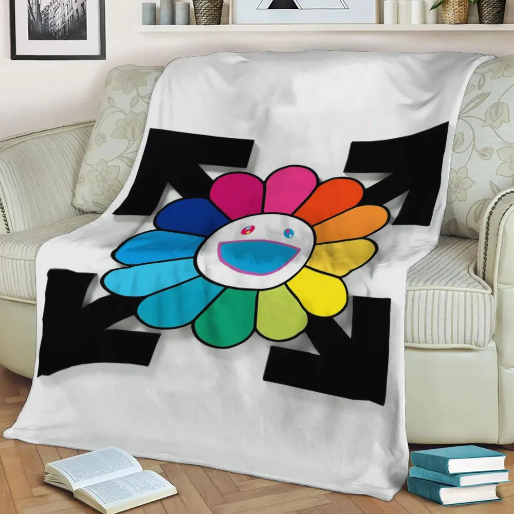 Takashi Murakami Off White Fleece Throw Blanket Meaningful Gift For Halloween Christmas