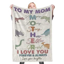 To My Mom Dinosaur Fleece Throw Blanket Meaningful Gift For Halloween Christmas