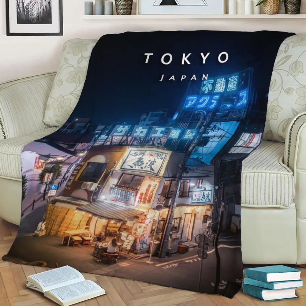 Tokyo Izakaya Fleece Throw Blanket Meaningful Gift For Halloween Christmas