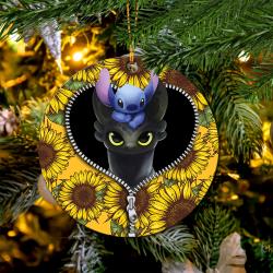 Toothless And Stitch Sunflower Zipper Mica Circle Ornament Perfect Gift For Holiday Perfect Gifts For Family On Christmas