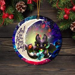 Toothless With Fish Love You To The Moon Galaxy Mica Circle Ornament Perfect Gifts For Family On Christmas