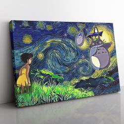 Totoro Starry Night Studio Ghibli Canvas Print Wall Art Canvas Christmas Gift For Son Daughter