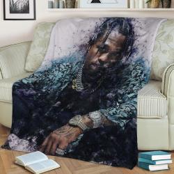 Travis Scott Fleece Throw Blanket Meaningful Gift For Halloween Christmas