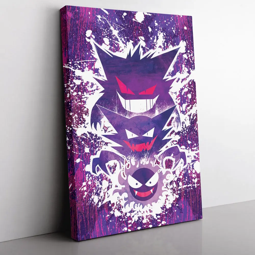Trippy Ghostly Evolution Ghastly Haunter Gengar Pokemon Canvas Print Wall Art Canvas Christmas Gift For Son Daughter