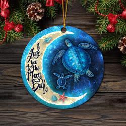 Turtle Love You To The Moon Mica Circle Ornament Perfect Gift For Holiday Perfect And Unique Gifts For Family On Christmas