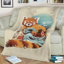 Ukiyo E Red Panda Fleece Throw Blanket Meaningful Gift For Halloween Christmas