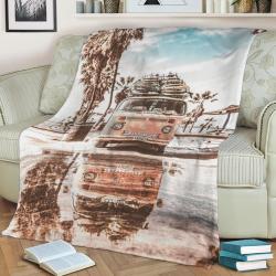 Urban Retro Camper Surf Fleece Throw Blanket Meaningful Gift For Halloween Christmas