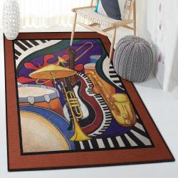 Acoustic Guitar Area Rugs, Lovely Musical Instrument Bell Guitar Piano Rug