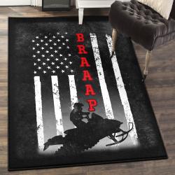 America Gifts Large Living Room Rugs, Snowmobile American Flag Black Rug