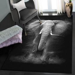 Black Non Shedding Area Rug, 3D Printed Black and White Elephant Rug