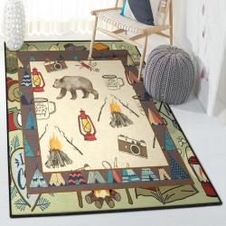 Camping Modern Area Rugs, Bear And Camping Rug
