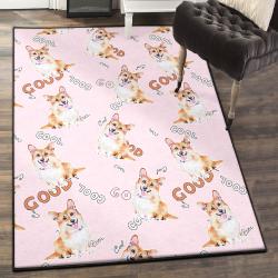Corgi Puppies Area Rugs For Living Room, Corgi Pink Pastel Pattern Rug