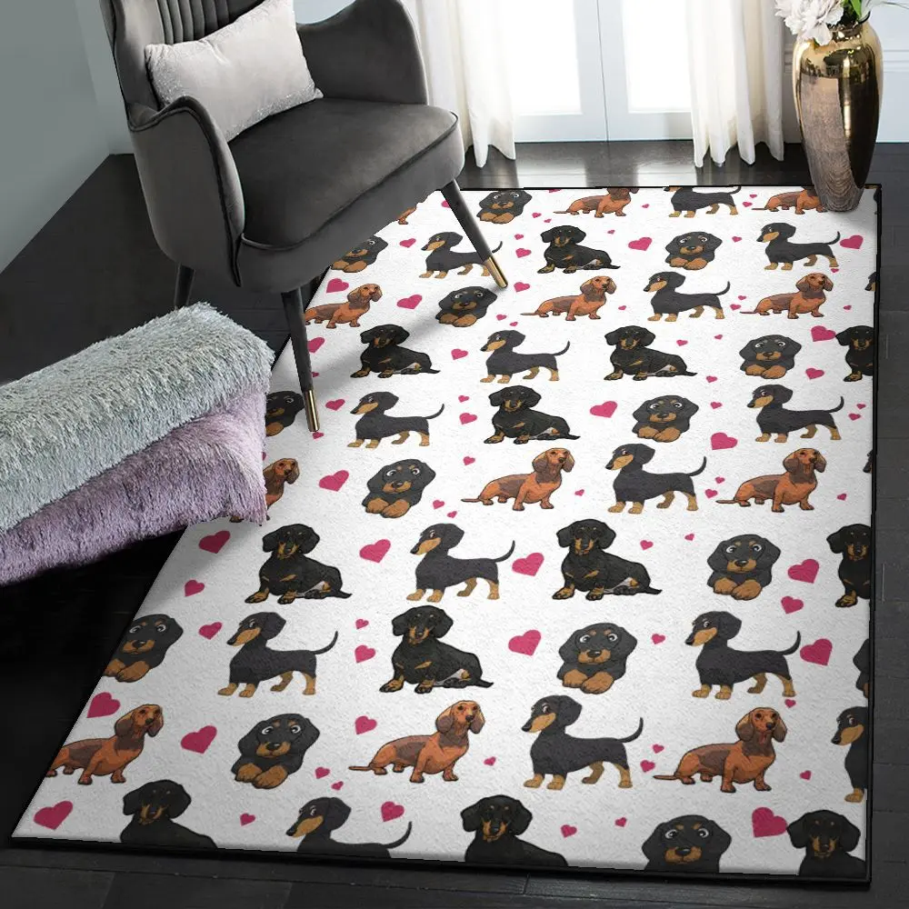 Dachshund Puppies Living Room Rugs, Dachshund Heart Rug
