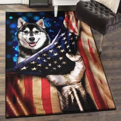 Dog Art Deco Rug, Husky Dog American Flag GS CL Rug