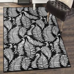 Fern Indoor Outdoor Rugs, Fern Leave Black White Rug