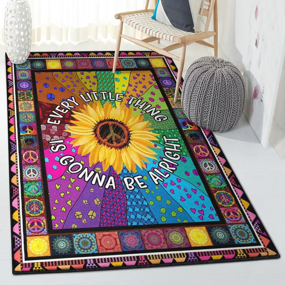 Flower Carpets For Living Room, Hippie Sunflower Every Little Thing Gonna Be Alright Rug