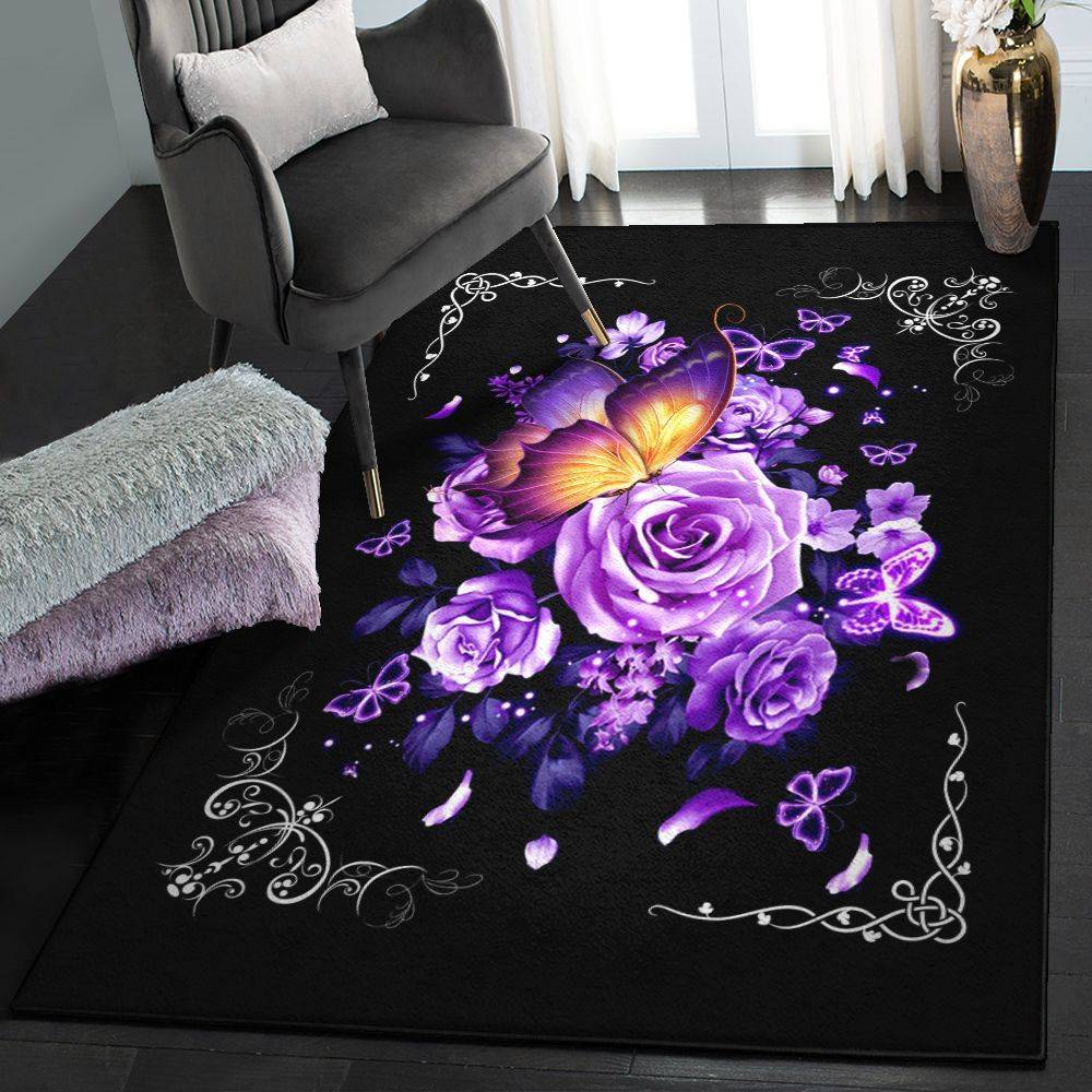 Flower Garden Non Shedding Area Rug, Butterfly And Purple Flowers GS CL Rug