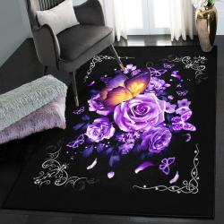 Flower Garden Non Shedding Area Rug, Butterfly And Purple Flowers GS CL Rug