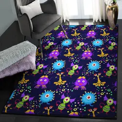 Funny Alien Large Living Room Rugs, Pattern Ufo Alien Rug