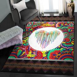 Hippie Sun And Moon Washable Area Rugs, Colourful Peace Sign Hippie Rug