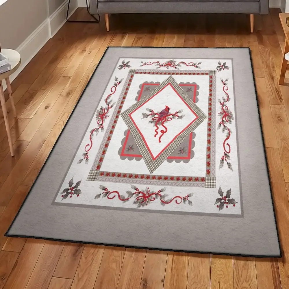Holiday Cardinal Gift Bedroom Rugs, Peaceful Silver And White Holiday Cardinal Rug