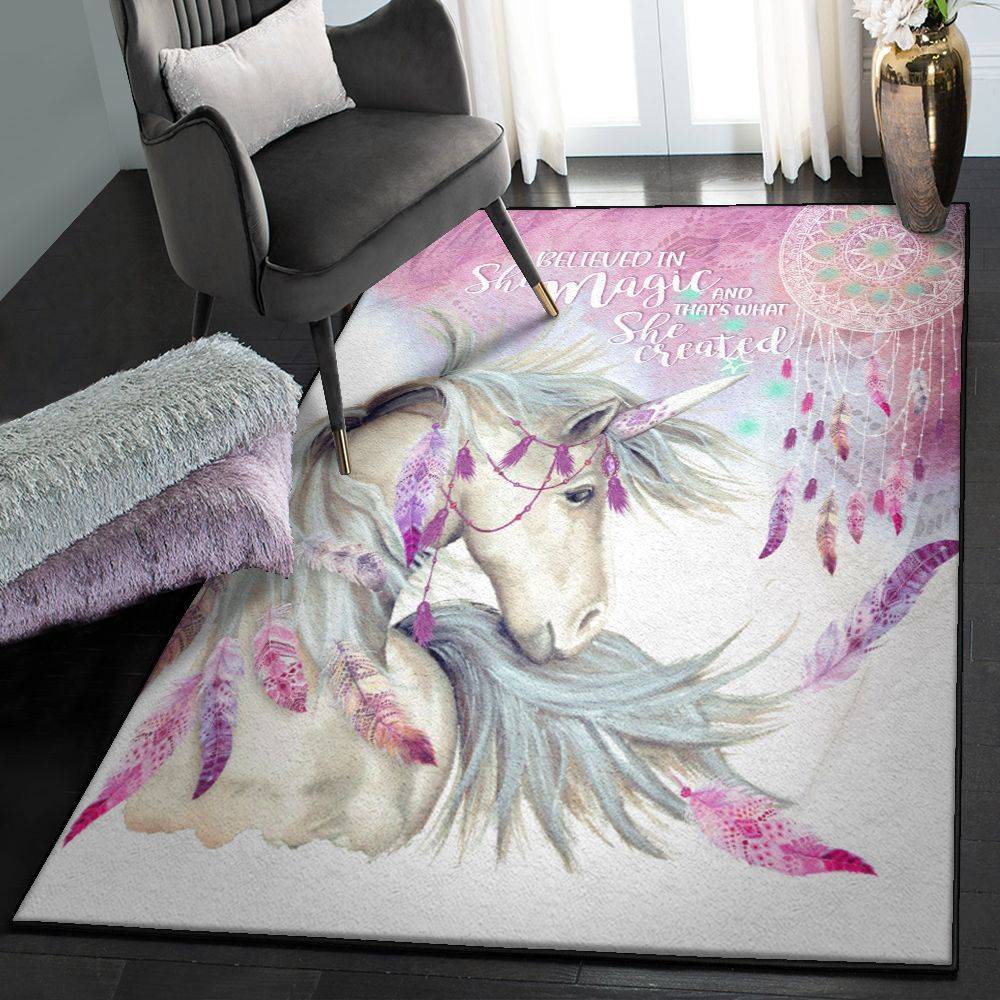 One horned Horse Outdoor Carpet, Spirit Unicorn Rug