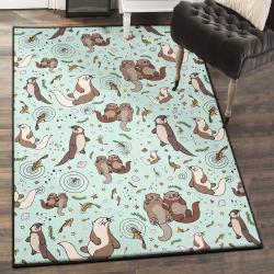 Otter Dining Room Rug, Otters In Blue Rug