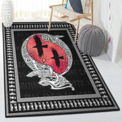 Raven Washable Area Rugs, Huginn And Muninn Viking Raven Rug