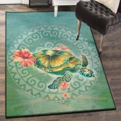 Sea Turtle Swimming Living Room Rugs, Hawaii Circle Turtle Rug