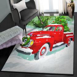 Snowman Area Rugs For Living Room, Red Truck Christmas Rug