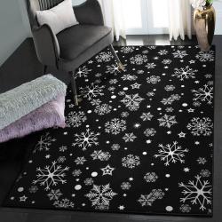 Snowman Washable Rugs, Black Snowflake Pattern Rug