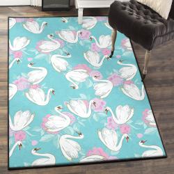Swan Area Rugs For Living Room, Floral Swan Pattern Rug