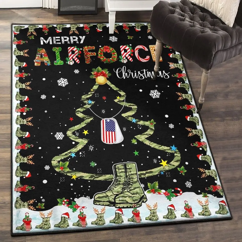 Xmas Decoration Non Shedding Area Rug, Airforce Christmas Rug