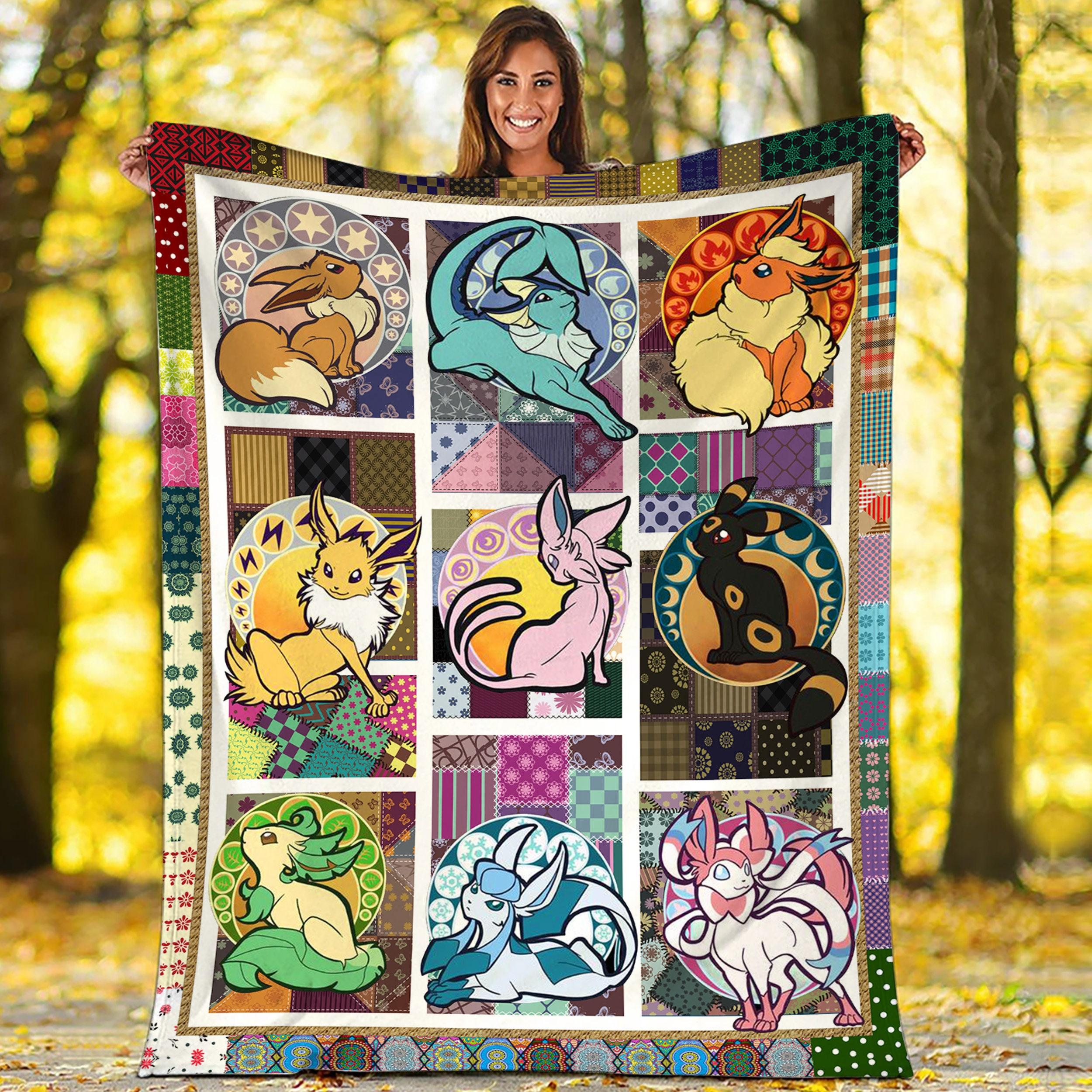 Movie Eevee Evolution Anime Manga Quilt Fleece Sherpa Blanket Perfect Gifts For Family On Christmas