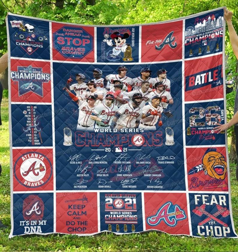 MLB Atlanta Braves World Series Champions 2021 Quilt Fleece Sherpa Blanket Perfect Gifts For Family On Christmas